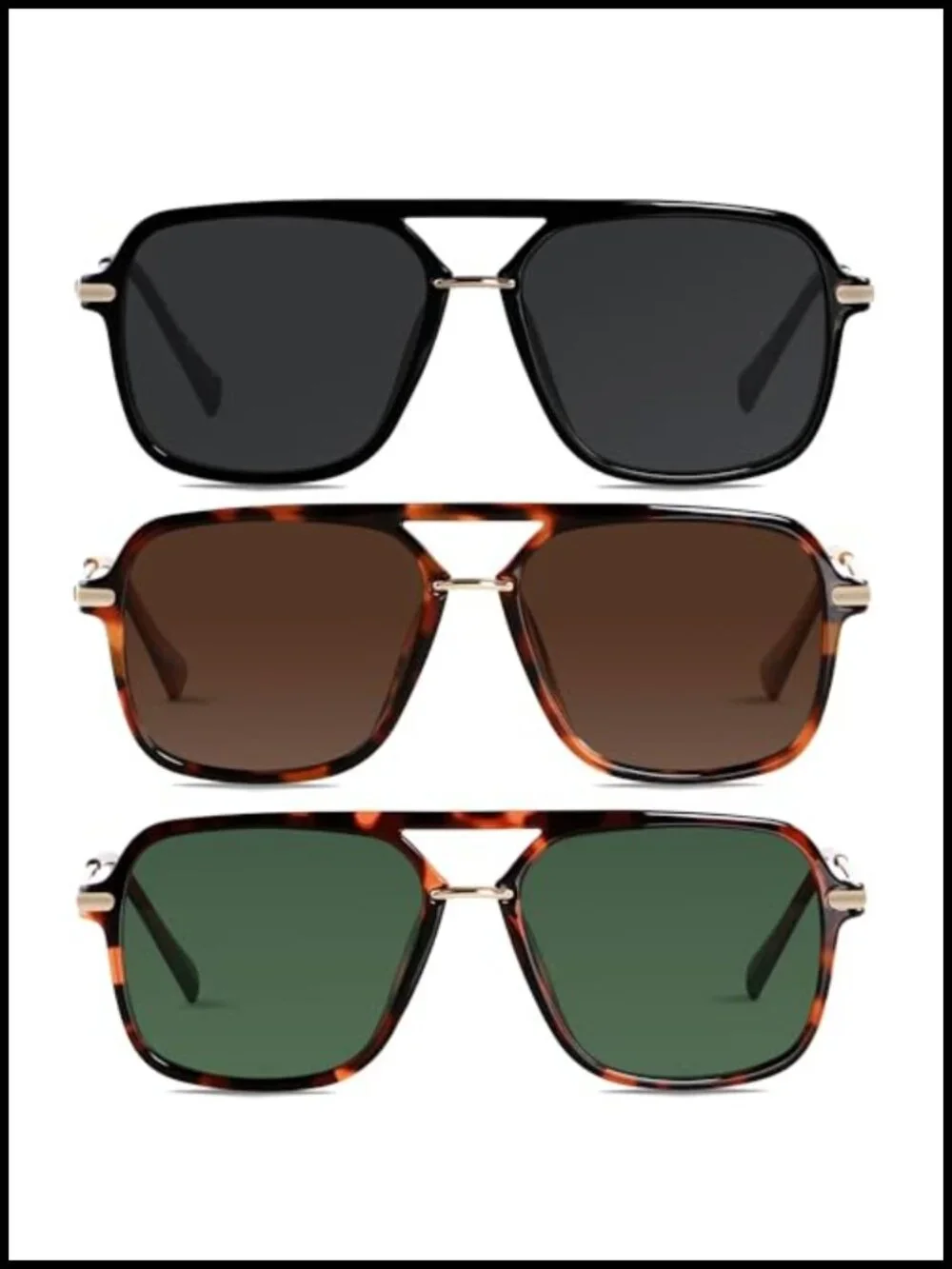 Polarized Square Aviator Sunglasses UV400 Retro Double Bridge Sun Glasses